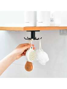 6-Claw Rotating Spoon & Spatula Wall Mount Hooks, Cabinet & Bathroom Small Item Storage Rack. Hanging Bag Holder, Kitchen Storage Rack, Clothes Hanger, Hooks. Kitchen Organization - Multicolor - View 4