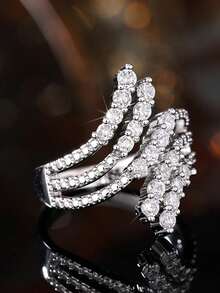 1 chiếc nhẫn Cubic Zirconia thanh lịch, thích hợp làm quà tặng Ngày Valentine, đám cưới, lễ đính hôn, kỷ niệm hoặc trang sức dự tiệc cho nữ. - Bạc - Xem 5