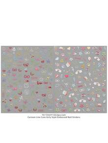 2pcs Cartoon Line Art Cute Girl Style Embossed Nail Art Stickers, Heart, Bow, Star, Flower, Music Note Designs, 5D Delicate Stickers, Suitable For Easter, Music Festival, Wedding Season, Carnival Theme, Easy To Apply For Nail Decoration, DIY, Holiday Gift, Y2K