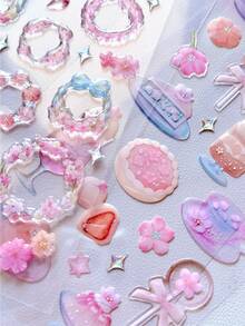 3D Cherry Blossom Crystal Stickers, Metallic Silver Floral Decal Stickers - Multicolor - View 7