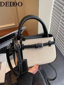 Dedoo Casual Contrast Color Textured Versatile Commuter Retro Handbag, Metal Clasp Closure, For Women - Black - View 3