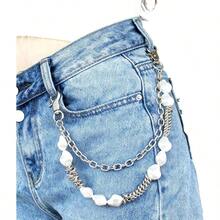 Layered Punk Pants Chain Men Women, Gothic Hip Hop Jean Chain Wallet Chain Biker Trouser Chain, Goth Emo Fashion Keychain Accessories - 2L-10 顆珍珠 - 查看 5