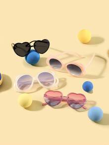 1 Set 4PCS Boy's And Girl's 5-12Y Polycarbonate Bow Tie Large Frame Heart-Shaped Frame Personalized Retro Fashion Glasses, Outdoor Travel Holiday Party Outfit, With Glasses Case - Multicolor - View 4