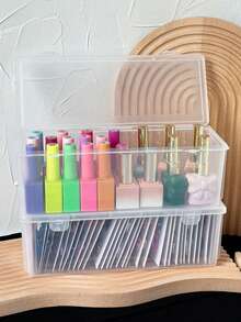 1pc Transparent Nail Polish Organizer Box With Cover, Nail Art Tools Storage Display Case - Clear - View 4
