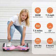 300W 7.5MPH Hoverboard For Kids, 7.5 Mile Range, 3H Charge, 6.5" Wheels, Bluetooth & Corlorful LED Lights, Ideal Gifts For Kids Boys & Girls,Christmas Gifts Halloween Gifts - 淺粉色 - 查看 4