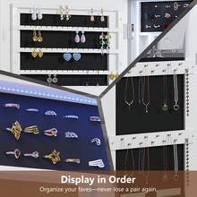 HWB Over The Door Jewelry Organizer, 12 Bulbs Hanging Jewelry Armoire With Full Length Mirror, 43.5" Lockable Large Storage Jewelry Cabinet For Girls/Women, (Wood Grain White) - 白色 - 查看 8