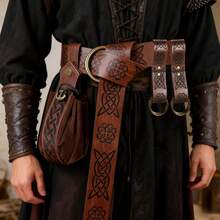 4pcs Faux Leather Medieval Knight Belt Set - Viking LARP Cosplay Props With Belt Pouch, Stylish For Halloween, Fall, Autumn Parties & Festivals, Halloween Costumes - A - View 1