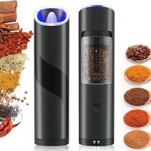 Molino de Pimienta Eléctrico,Molinillo Eléctrico de Sal y Pimienta de Gravedad,Molinillo de Pimienta Automático con Aspereza Ajustable, Funciona con Pilas, luz LED Azul,38931637 - Multicolor - Ver 1