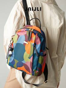 JNI JLI Multicolor Pattern Backpack Purse Women Stylish Handbag Cross Body Bag Travel Essential Casual Daily Use Bags Vintage Sling Bag Summer Fashion Handbags Mini Purses Practical Shoulder Bag Decorative Charm Backpack Ladies Daily Purse Versatile Crossbody Shoulder Bag Spacious Nylon Handbag Must-Have Outfit Accessory Everyday Use Fashion Purse Adjustable Strap Shoulder Bag - Blue - View 3