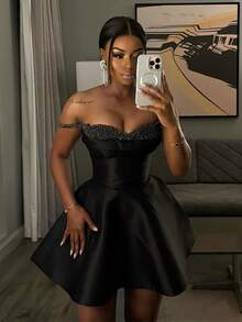 Sequin Bandage Bodycon Dress | Silver Sexy Mini Party Dress | Club Wear Spaghetti Strap Top - 黑色 - 查看 4