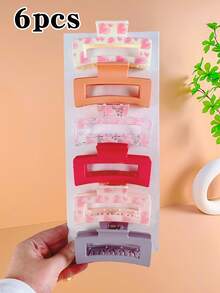 6/12pcs Multicolor Square Hair Clips, Heart Print Hair Accessories Set, Suitable For Girls Daily Wear, Birthday Party, Holiday Event, Beach, Or As A Beautiful Gift For Girlfriend And Best Friend - Multicolor - View 7