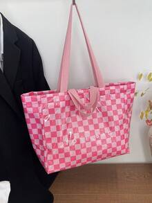 Fashionable College Style Large Capacity Tote Bag - Lightweight PVC And Kraft Paper Material, Hook And Loop Closure, Stylish Choice For Women - Multicolor - View 6