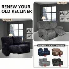 Trugenix-Recliner Sofa Covers - Leather Like Recliner Sofa Covers 3 Seater Recliner Couch Covers For 3 Cushion Couch 8 Pieces Washable Stretch Reclining Sofa Slipcovers (Brown)-GP - 04-淺灰色 - 查看 7