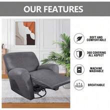 Trugenix-Recliner Sofa Covers - Leather Like Recliner Sofa Covers 3 Seater Recliner Couch Covers For 3 Cushion Couch 8 Pieces Washable Stretch Reclining Sofa Slipcovers (Brown)-GP - 01-淺灰色 - 查看 10