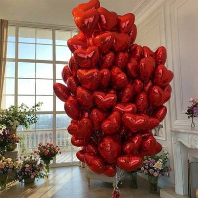 50 piezas de globos de helio con forma de corazón rojo de 18 pulgadas - perfectos para el Día de San Valentín, cumpleaños, boda, aniversario y ceremonia de compromiso. Decoración con strass - decoraciones multiusos para fiestas, globos para bautizos, coronas de globos reutilizables, globos temáticos, guirnaldas de globos para fiestas, decoración de eventos, decoraciones elegantes, decoración de alta calidad, juegos de globos, planificación de bodas, decoración del hogar.