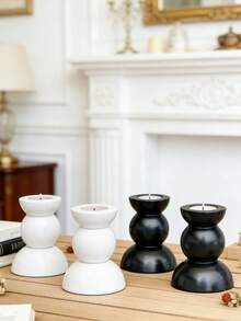 1pc Minimalist Rock Pile Resin Candle Holder, Black & White Ball Vintage Decor, Stacked Ball Candle Holder, For Tabletop Decor, Bookshelf Display, Living Room Center Piece, Desktop Decoration - Multicolor - View 6