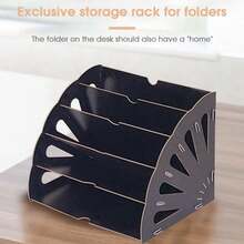Wooden Filing Trays Office Desk File Organiser,File Storage Holder,Filing Sorter Document Desktop Tidy Organizer,Letter Tray Magazine Rack Divider - Black - View 5