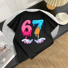 Boys' Cartoon Ice Cream & Number Print Casual Round Neck Short Sleeve T-Shirt - Black - View 14
