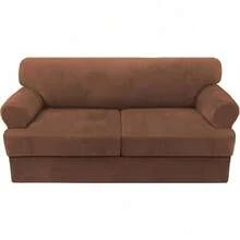 Trugenix-Sofa Cover 2 Piece T Cushion Armchair Slipcovers Velvet Couch Cover Furniture Protector Stretch T Cushion Sofa Covers For 1 Cushion Couch With 1 Individual T Cushion Covers, Deep Teal-GP - 焦糖 - 查看 9