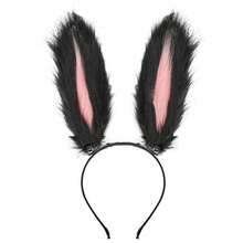 Cute Rabbit Ears Headband Long Furry Dog Ears Animal Cosplay Headband (Black Pink) - BlackLightPink - 查看 6