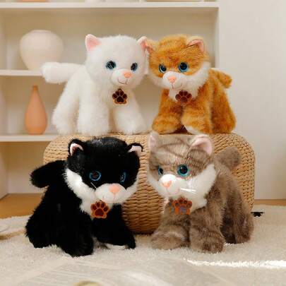 Realistic Plush Cat Doll With Big Eyes, Soft Stuffed Animal Doll, Cute Sitting Cat Plush Doll, Desktop Ornament, Stress-Relieving Doll, Children's Doll, Home Decoration, Birthday/Christmas/Valentine's Day/Easter Gift.