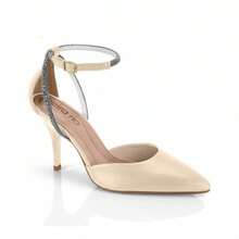 Beira Rio Women's Stiletto Heel With Ankle Strap And Rhinestones - Cream - View 1