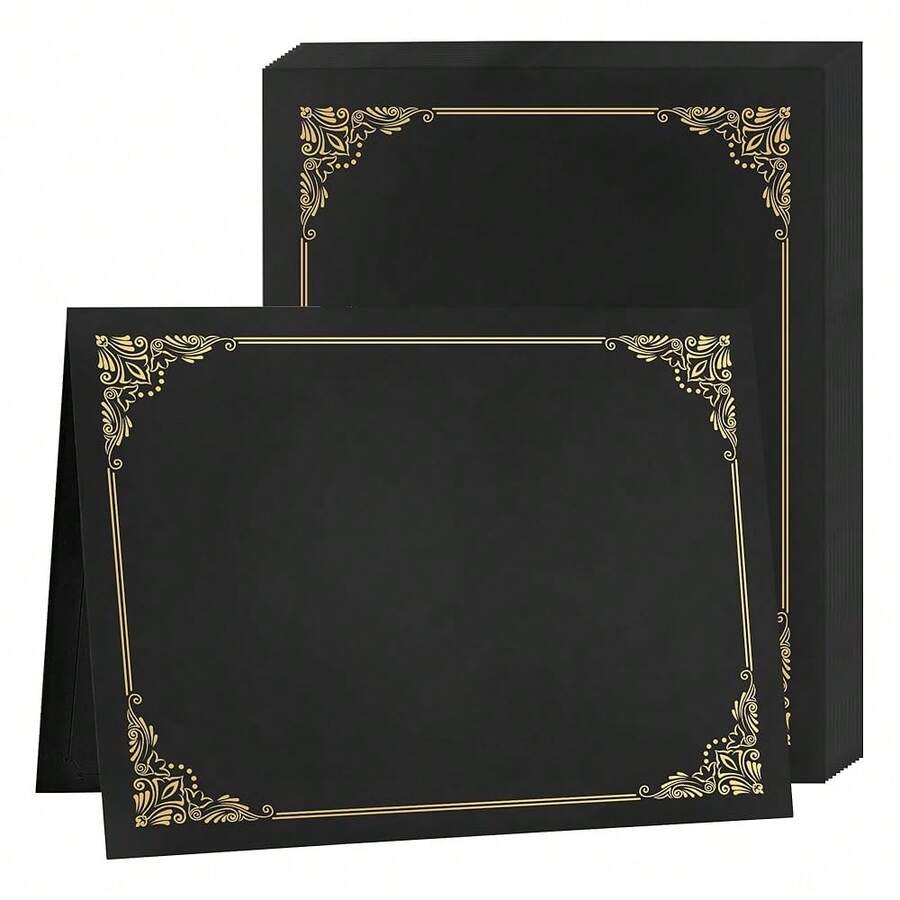 Certificate Holders 25 Packs Black,Diploma Holders Certificate Covers Gold Foil Border For Letter Size 8.5x11 Certificate Papers,Cardstock, Award, Graduation Documents - Black - 查看 1