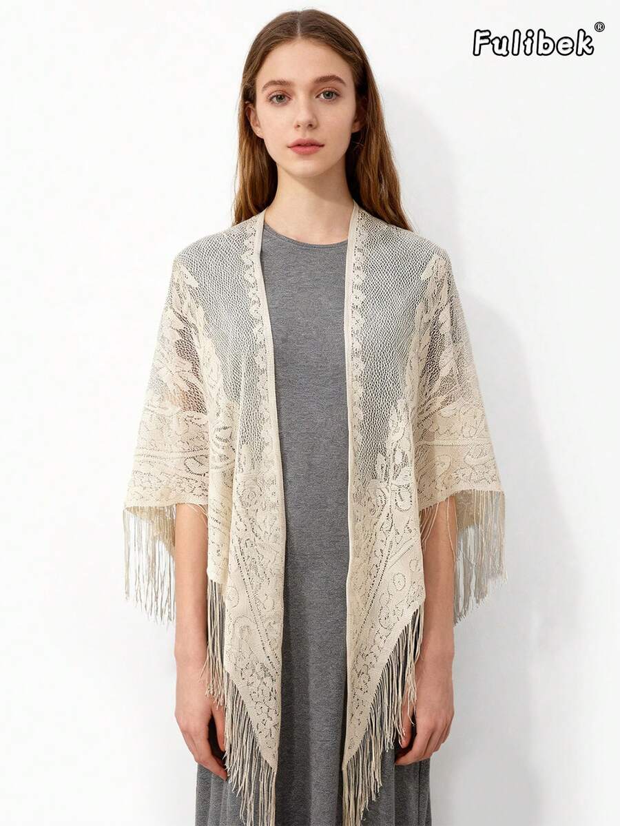 1pc Women's Lace Triangular Scarf Shawl, Mesh Fabric, Suitable For Weddings, Parties, Beaches, Vacations And Daily Wear