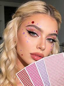 375颗4毫米纯色自粘水钻贴纸，水晶发饰，钻石脸部宝石，适用于DIY工艺品和艺术项目，嘉年华，情人节，万圣节，圣诞节礼物，母亲节，派对，音乐节，面部毛发指甲装饰水钻贴纸 - 彩色 - 查看 7