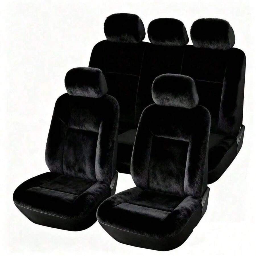 9pcs 5-Seater, 2pcs Front Single Seat, Full Set Of Plush Car Seat Covers | Women's Pink Winter Plush Seat Covers, Universal Size, Knitted Fabric, Machine Washable. Best Gifts For Friends, Graduation Gifts, Back-To-School Gifts, Christmas Decorations, Valentine's Day Gifts, Gifts For Mom And Dad, Halloween, Thanksgiving, Personalized Gifts, Birthday Gifts, New Year Gifts. - 座椅套 - 查看 1