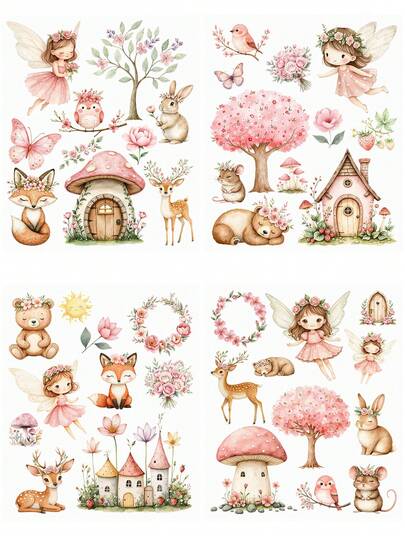 4 Adet Büyülü Pembe Bahçe Peri Ormanı Sevimli Çiçekli Hayvan Temalı Kendin Yap UV DTF Transfer Etiketleri, El Sanatları, Scrapbooking, Cam Bardaklar, Kahve Kupaları, Şişeler, Vazolar, Dizüstü Bilgisayarlar, Telefon Kılıfları, Tebrik Kartları, İllüstrasyonlar, Albümler, Ev Dekorasyonu İçin Uygundur