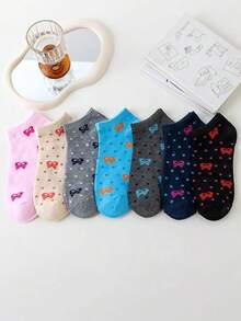 7 Pairs Women's Thin Cute Bow Breathable Moisture-Wicking Low-Cut Ankle Socks, Spring/Summer