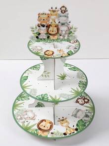 1pc Jungle Animal Shaped Cupcake Stand, Jungle Animal Theme Birthday Party Cake Display Rack, Cartoon Animal Paper Dessert Stand, Suitable For DIY Cake Decoration, Holiday Celebration Cupcake Tower, Wild Jungle Theme Birthday Party Table Centerpiece Decor, Creative 1st Birthday Party Decoration For Baby Boy, Gender Reveal Party Decor, Baby Shower Party Decor, Birthday Gift, Party Favors - Jungle Animals - View 8