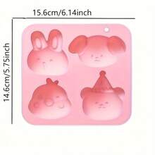 1 pieza Molde de silicona con 4 orificios de diseño de dibujos animados, para tartas al vapor, pasteles de arroz, tartas en tazón, molde para gelatina, molde para chocolate, molde para resina aromática, molde artesanal para jabón frío, utensilios de cocina para hornear DIY - Multicolor - Ver 7