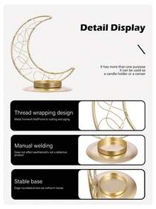 1Pc/Set Crescent-Shaped Metal Candle Holder With Wrapped Wire Design. Made From Metal Wire And A Metal Base, This Candle Holder Features A Minimalist Modern Style. Its Shape Consists Of A Crescent Frame With An Internal Wrapped Openwork Pattern - Multicolor - View 6