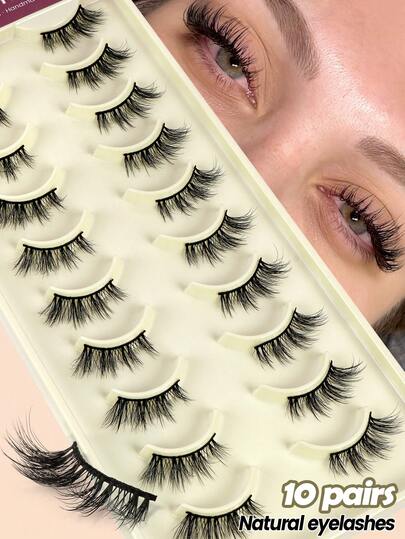 MAGEFY 10 Pairs Of Half Eye Natural Full False Eyelashes, Thick Curling Wispy Eyelashes For Party Use, Manga Eyelashes, Travel Essentials, Elongated Eye Tail, Eye Lash Strip, Eyelashes, Lashes, Fake Lashes