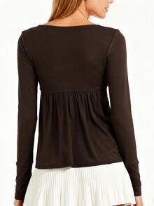 Women T-Shirt Long Sleeve Bowknot Pleated Solid Ladies Fall Tops Streetwear For Casual Daily - Dark Grey - View 6