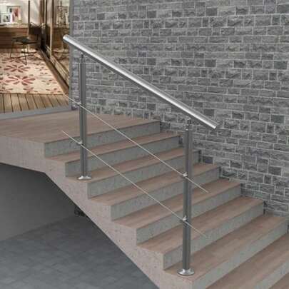 Silver 304 Stainless Steel Handrail Railing 220Lbs Load Capacity, 2 Crossbars 13.78in Spacing, Round Base Smooth Edge, Freestanding For Indoor Outdoor Staircase Balcony Villa Seashore Scenic Spot Hotel