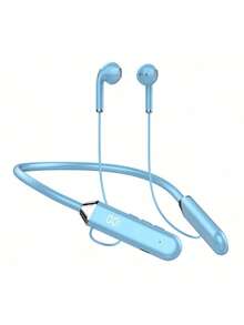 1 件时尚颈带设计按钮控制柔软舒适硅胶柔性颈带 HiFi 立体声无线耳机，时尚无线音乐耳机