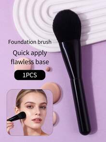 1支高品质柔软刷毛粉底刷，打造无瑕自然妆效，多功能便携化妆刷，日常美妆工具 - 黑色 - 查看 2