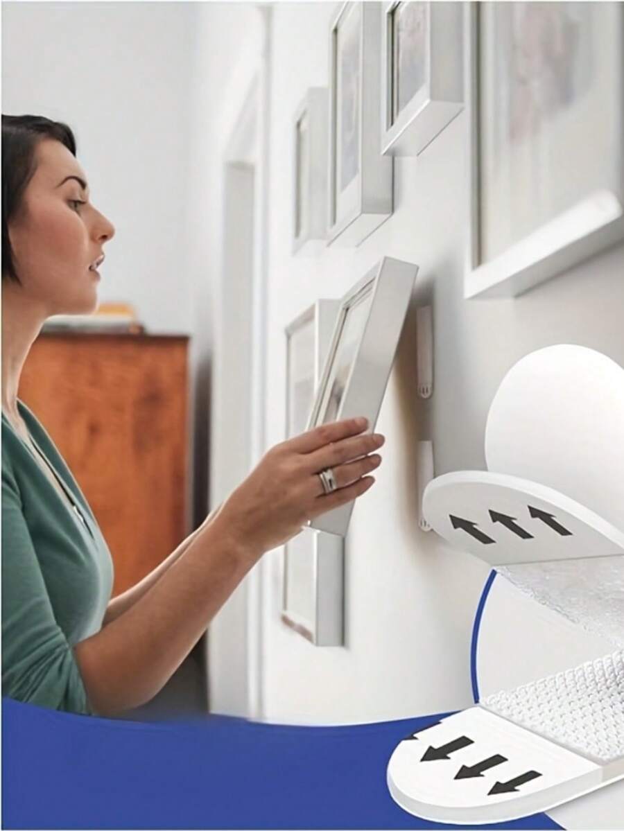 4条/12条双面高粘性相框挂钩，无损墙面挂钩，易于安装相框，强力挂钩，无需工具，可移除且不留痕迹，防水相框悬挂套装，白色挂钩