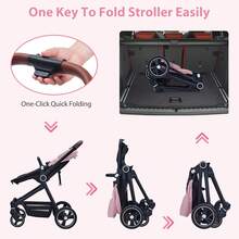 Cochecito de bebé convertible, cochecito infantil de paisaje alto, cochecito de cochecito modo moisés, cochecito ajustable, cochecito plegable de aleación de aluminio antigolpes para recién - Rosa - Ver 7