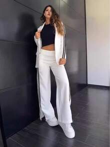 Side Stripe, Zipper, Pocket. - White - View 2