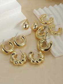 10pcs/Set C-Shaped Water Drop & Twist Geometric Earrings - 5 Pairs - View 6