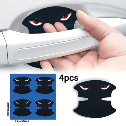 1 Set Unique Angry Eye Car Door Handle Scratch Protector Stickers, Universal Fit, Self-Adhesive, Anti-Collision, PVC Material - Suitable For Most Car Models