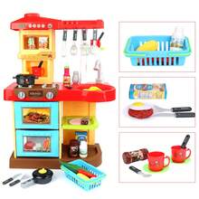 Red Pretend Kitchen Roly Play Set W/30 Accessories Lights Sounds Kids Gift Toys - Red - View 6