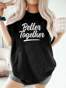 100% Pure Cotton Matching Couple T-Shirts Casual Street Printed T-Shirt For Women - Black - View 1