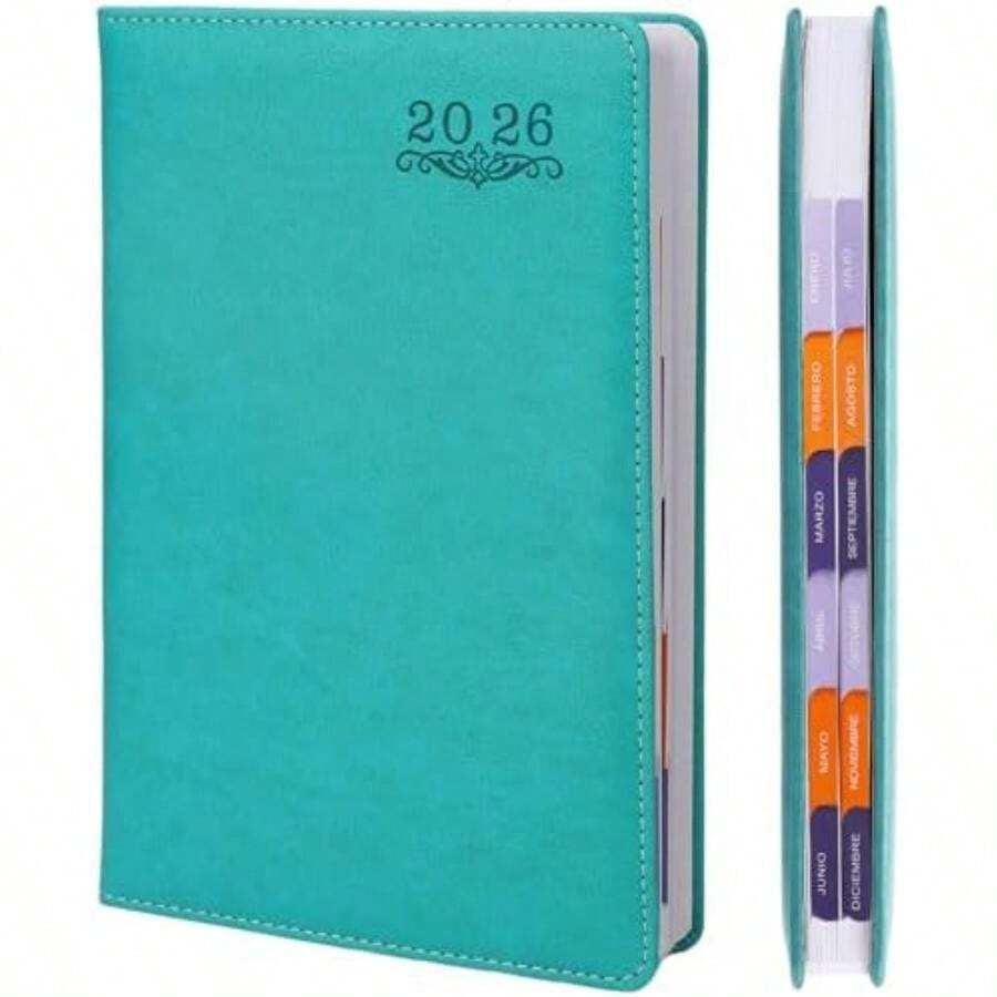 AXIDUN Agenda 2026,Incluye Horarios Diarios, Semanales y Mensuales, Una Hoja por Día, Tamaño A5 (21x 14,5 cm), Pasta Gruesa, Papel de Resistencia y Calidad Premium, Diseño Diario por Hora, Perfecta para Regalo (Verde)(Verde-2026) - Multicolor - Ver 1