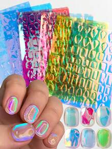 3D极光箔激光美甲贴纸，夏季透明美甲贴花，彩色糖纸美甲设计滑块，全息薄膜美甲装饰，适合女性和女孩在家DIY美甲，美甲用品 - 彩色 - 查看 1