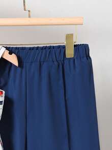 Left Mama Girls Striped Sleeveless Top And Straight Leg Pants Set, Sweet Beach Vacation Outfit, Summer - Navy Blue - View 6